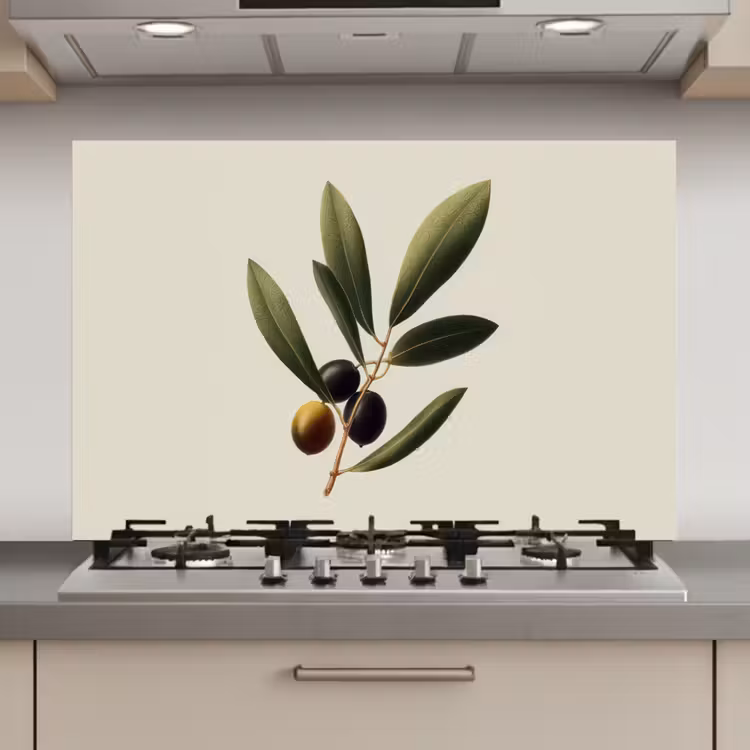 Spatscherm keuken - Olijftak - Donkergroen - Olijven — 1