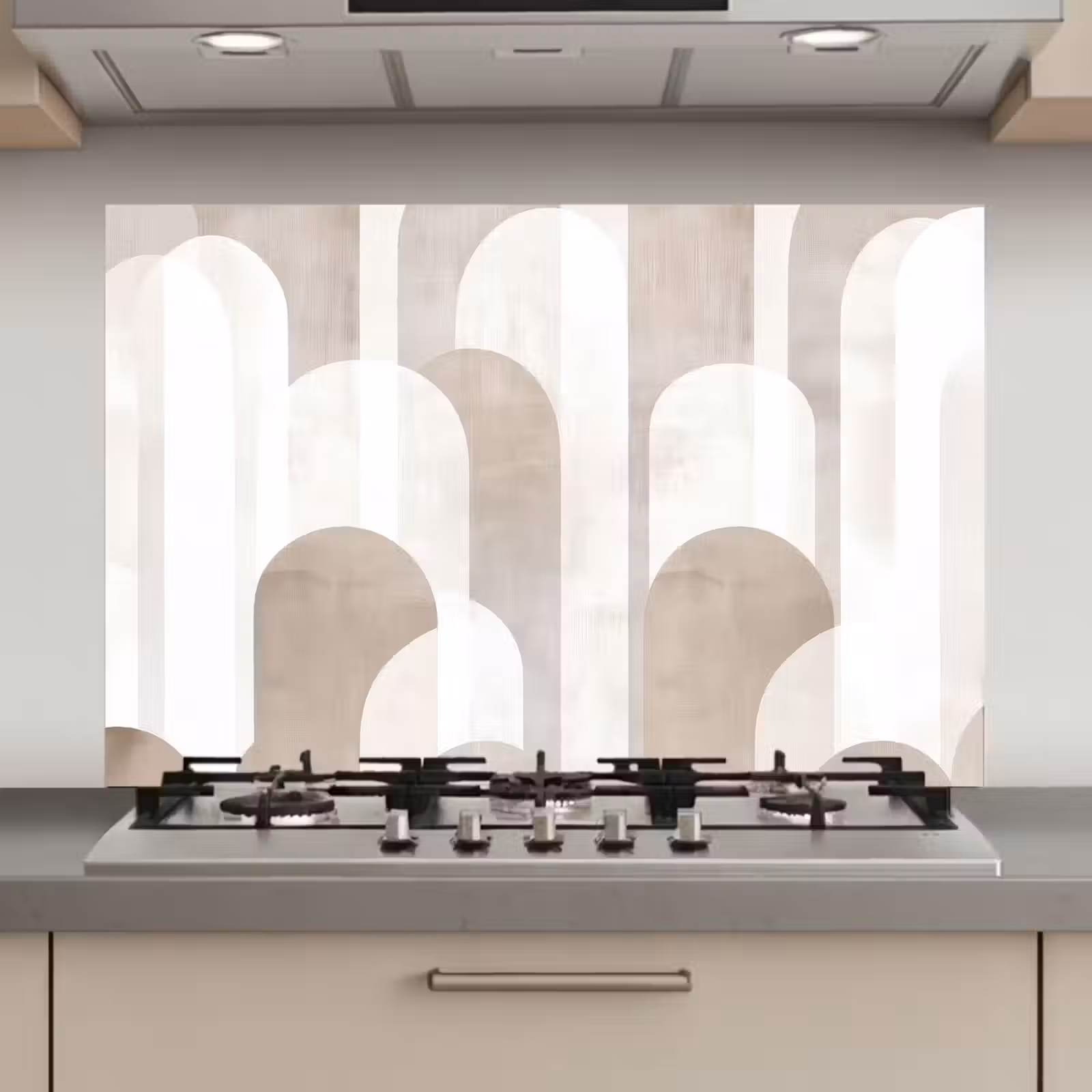 Spatscherm keuken - Abstracte bogen - Modern - Beige — 1