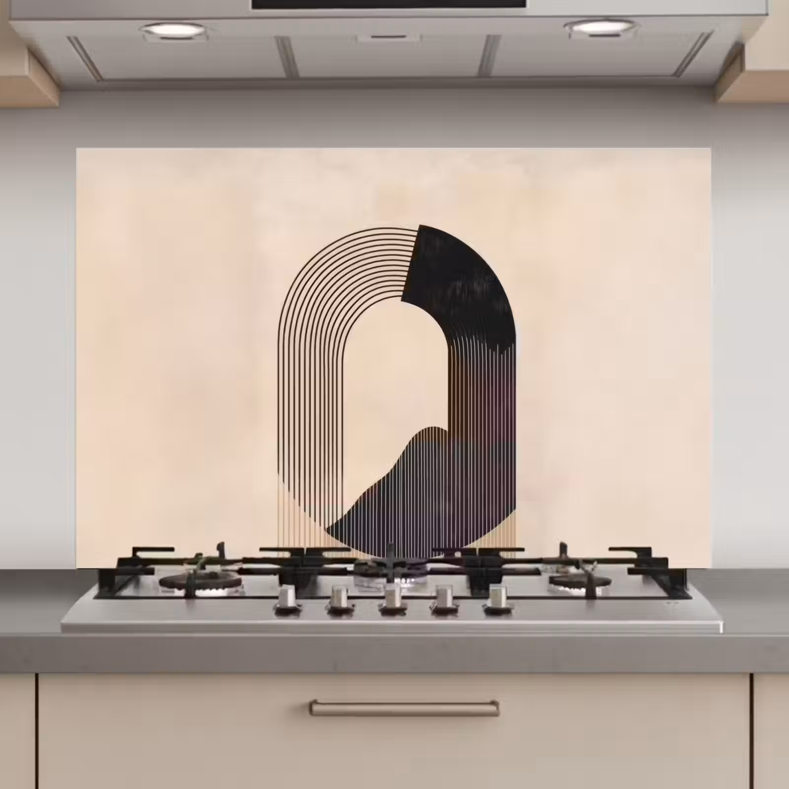 Spatscherm keuken - Grafisch gebogen motief - Beige — 1