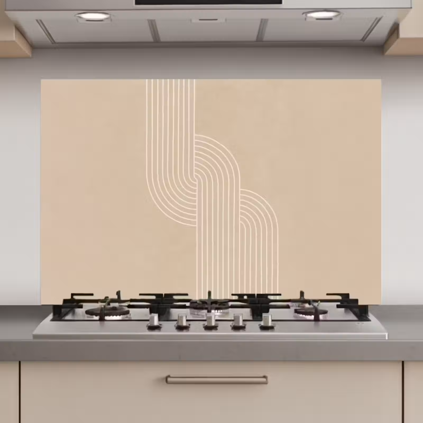 Spatscherm keuken - Parallelle lijnen - Lichte textuur - Beige — 1