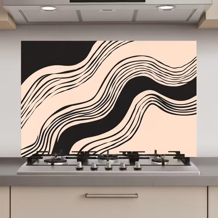 Spatscherm keuken - Golven - Zwart - Zandkleur — 1