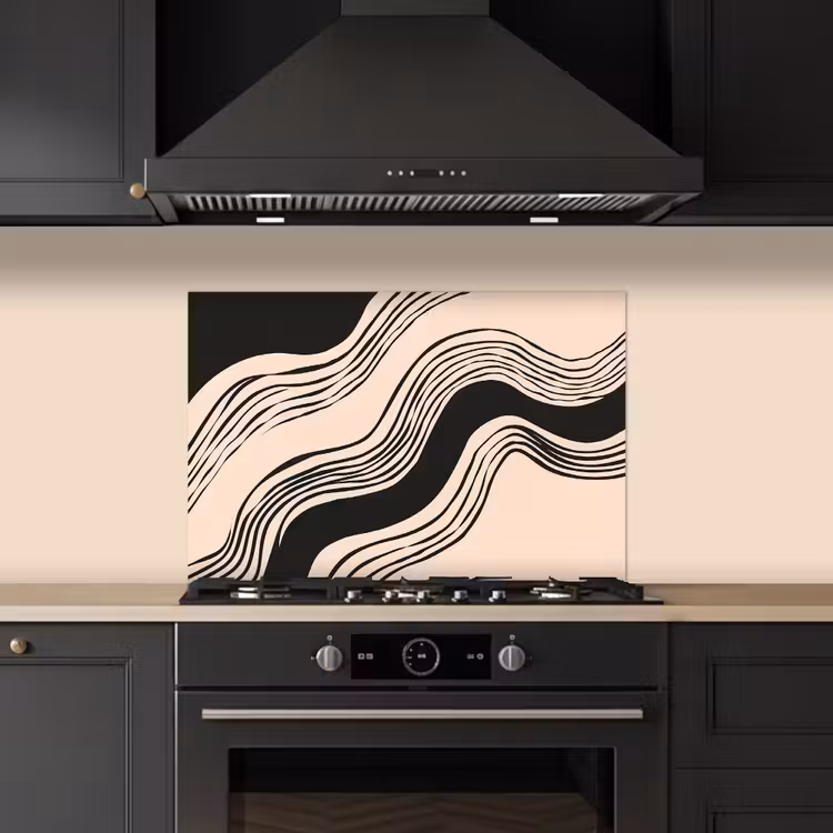 Spatscherm keuken - Golven - Zwart - Zandkleur — 2