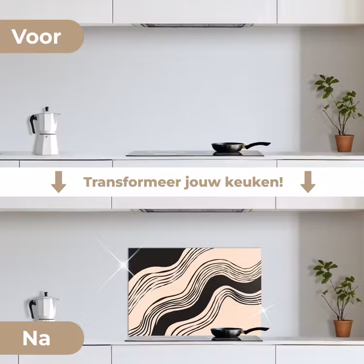 Spatscherm keuken - Golven - Zwart - Zandkleur — 3