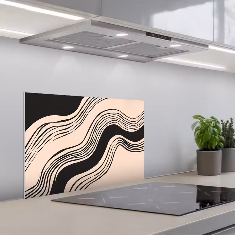 Spatscherm keuken - Golven - Zwart - Zandkleur — 5