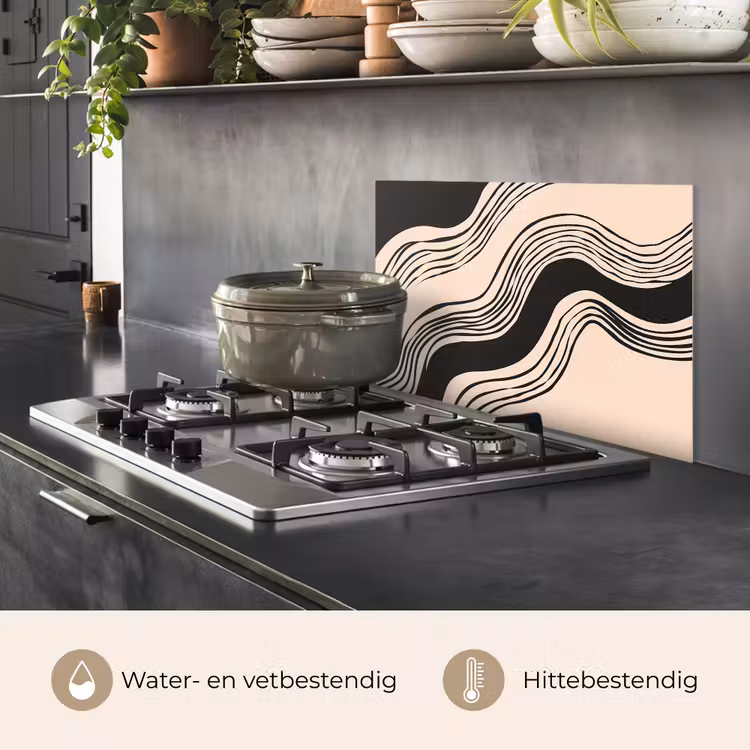Spatscherm keuken - Golven - Zwart - Zandkleur — 7