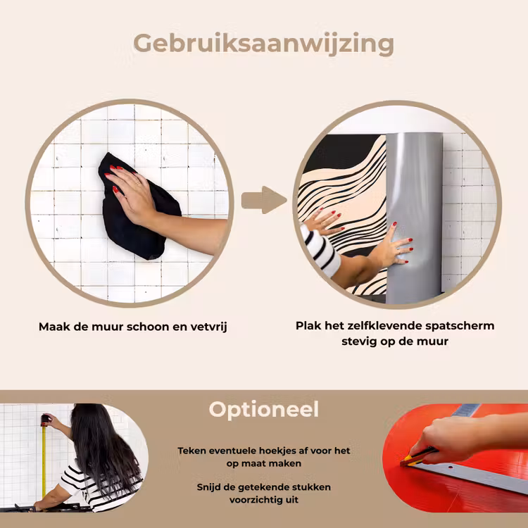 Spatscherm keuken - Golven - Zwart - Zandkleur — 8