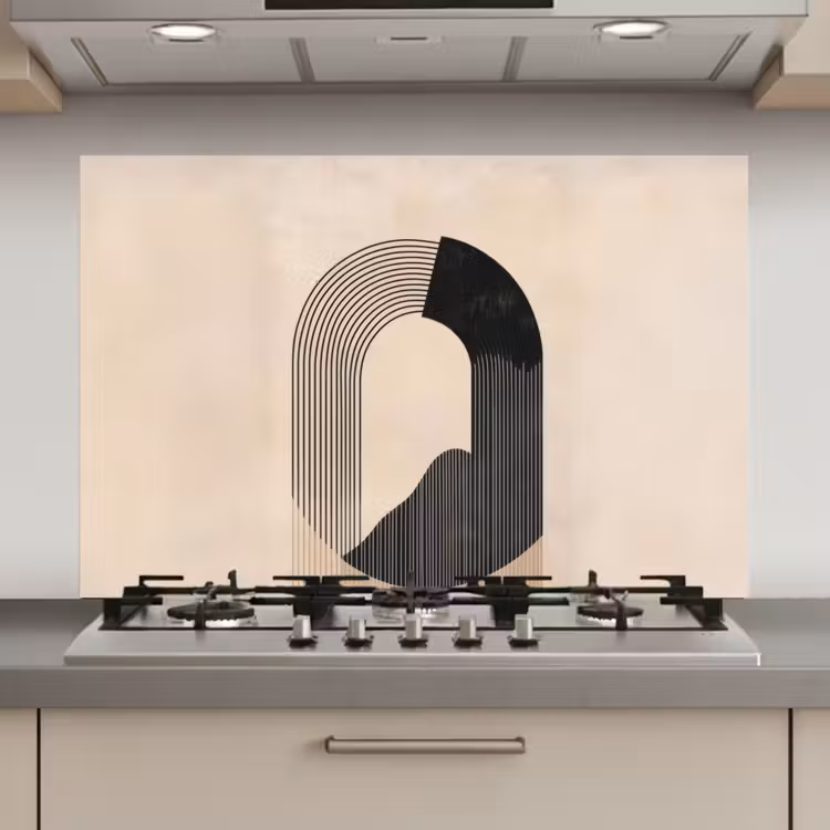 Spatscherm keuken - Grafisch gebogen motief - Beige — 1