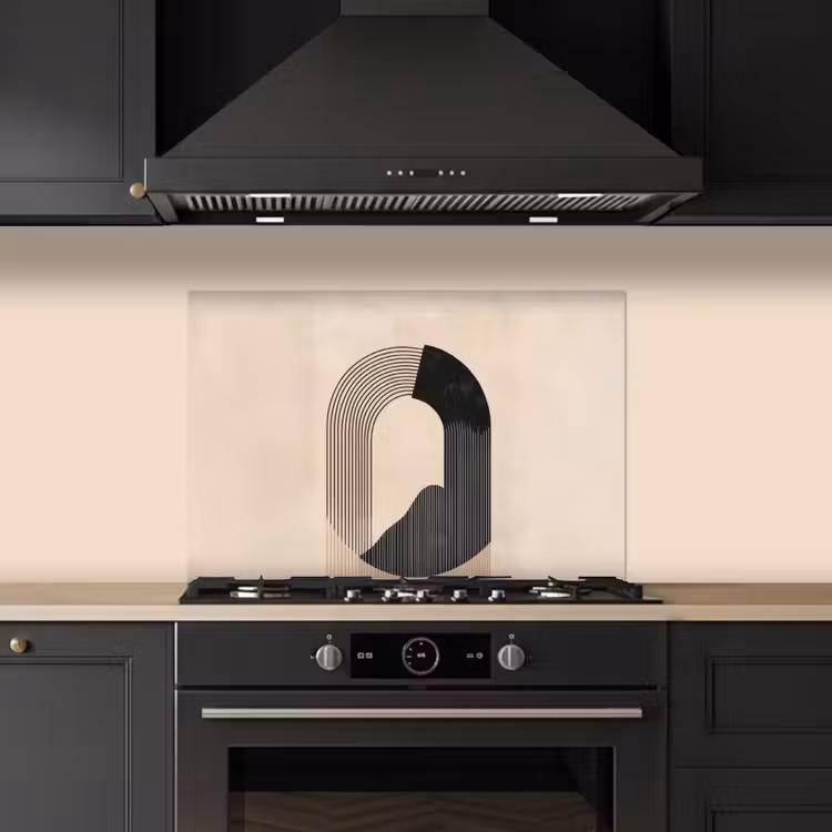 Spatscherm keuken - Grafisch gebogen motief - Beige — 2