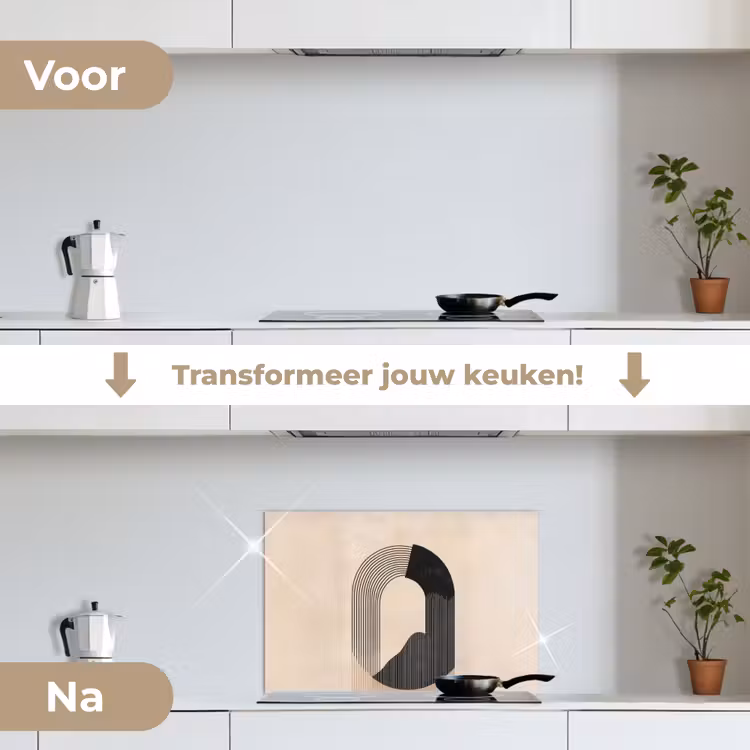 Spatscherm keuken - Grafisch gebogen motief - Beige — 3