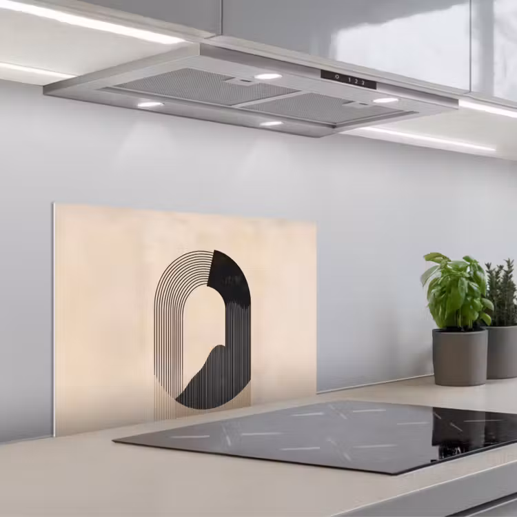 Spatscherm keuken - Grafisch gebogen motief - Beige — 5