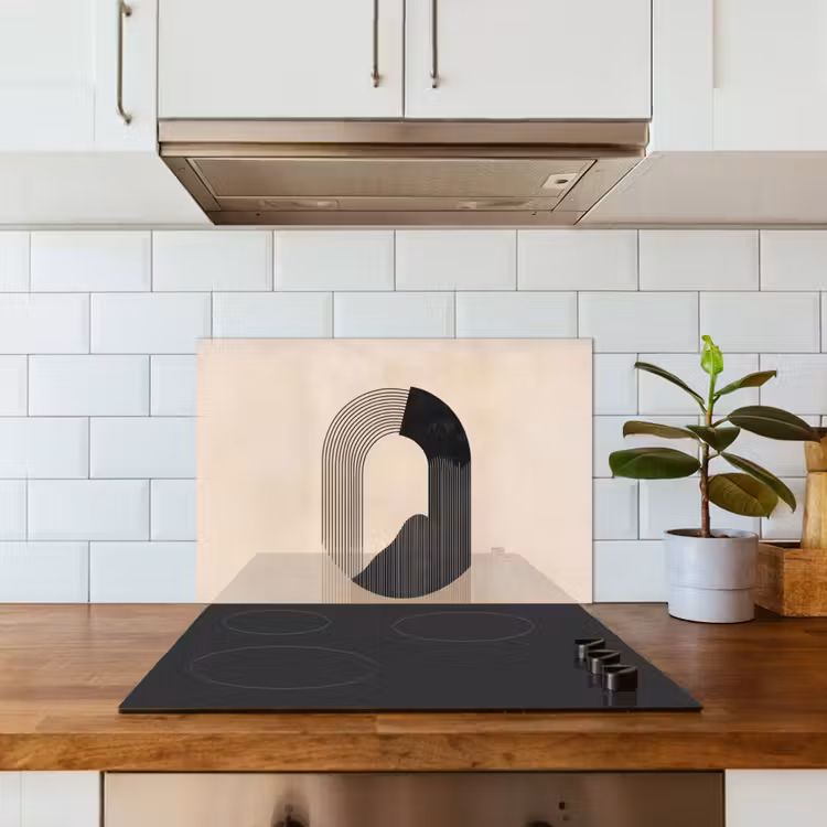 Spatscherm keuken - Grafisch gebogen motief - Beige — 6