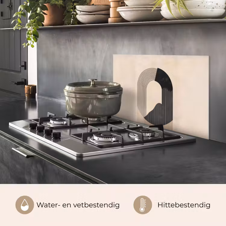 Spatscherm keuken - Grafisch gebogen motief - Beige — 7