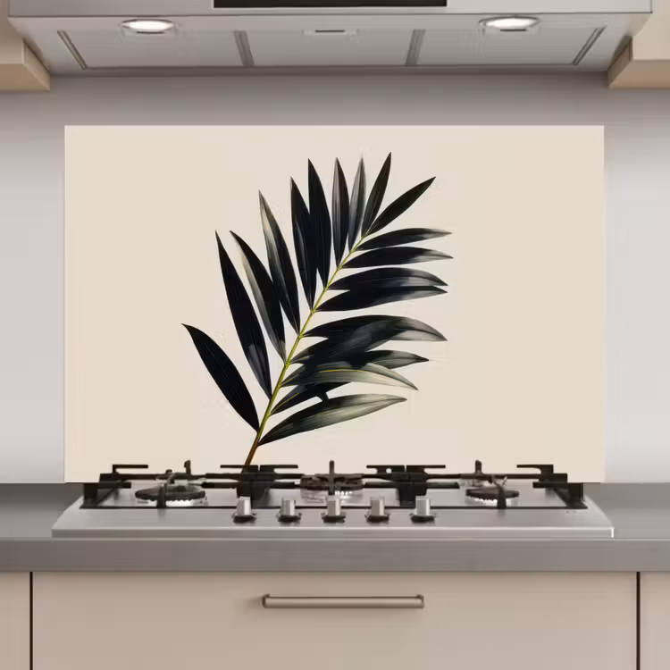 Spatscherm keuken - Palmblad - Subtiel - Groen - beige — 1