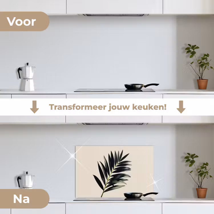Spatscherm keuken - Palmblad - Subtiel - Groen - beige — 3