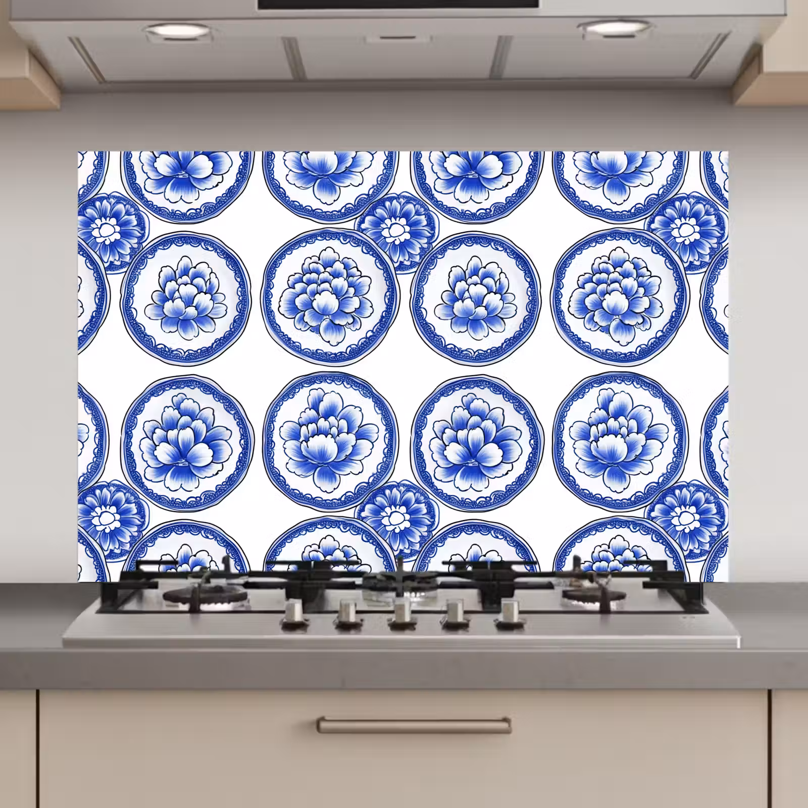 Spatscherm keuken - Cirkels - Bloemen - Blauw — 1