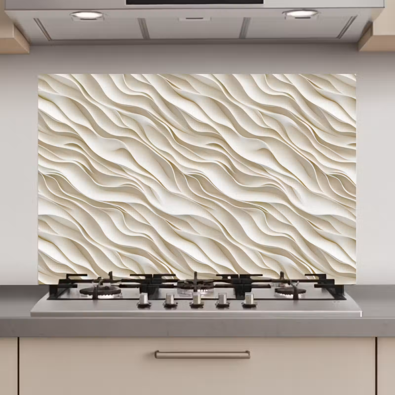 Spatscherm keuken - Golven - Wit - Minimalistisch — 1