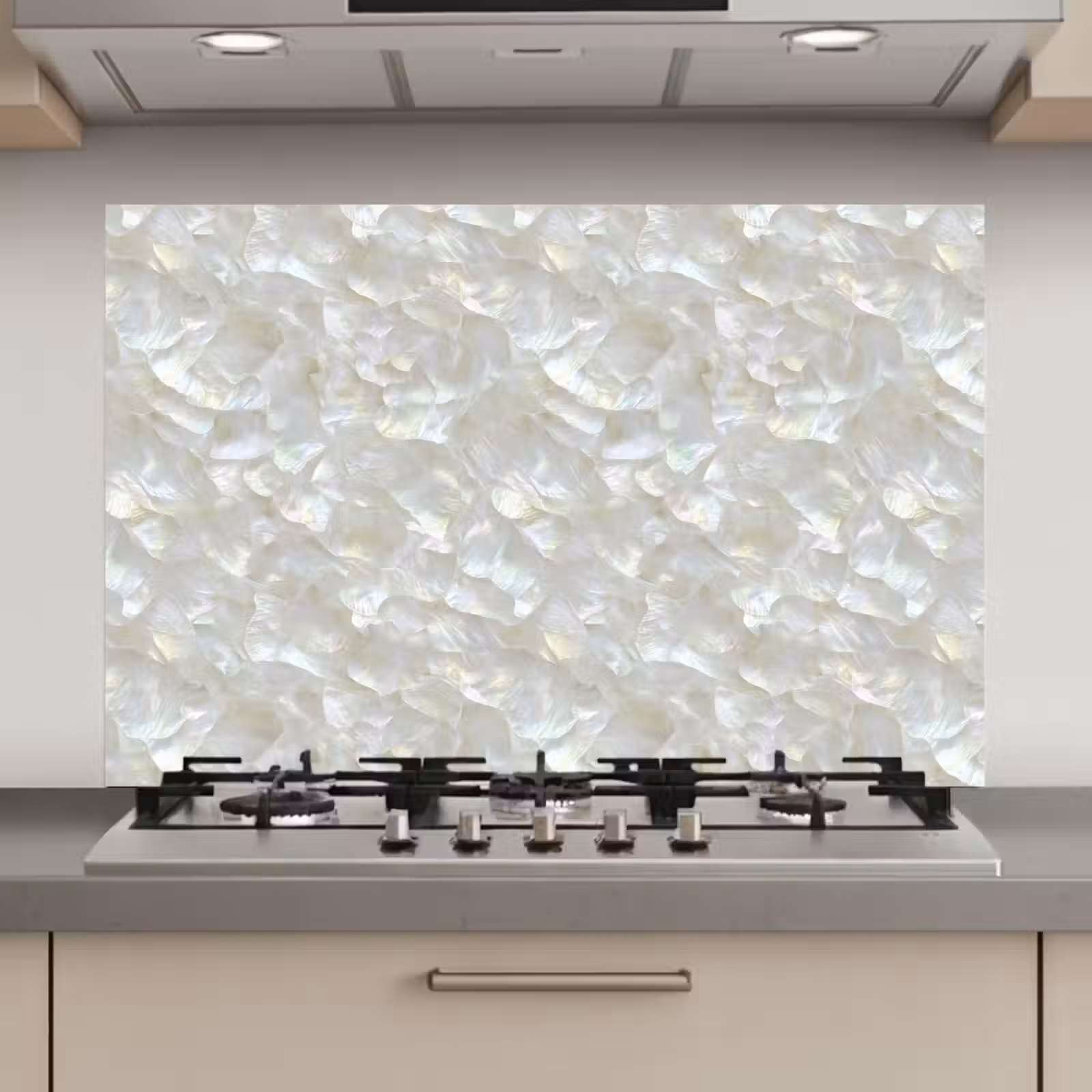 Spatscherm keuken - Parelmoerglans - Wit - Schelp — 1