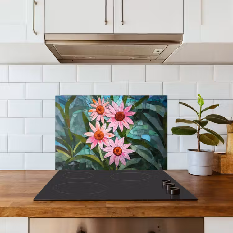 Spatscherm keuken - Bloemen - Roze - Glasmozaïek — 6