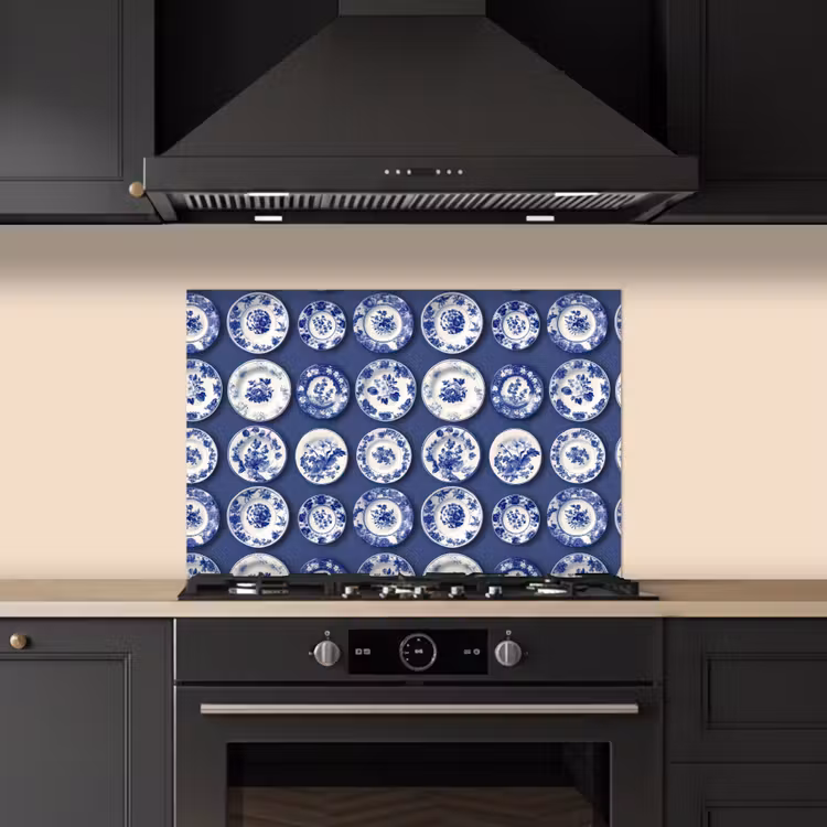 Spatscherm keuken - Borden - Floraal - Blauw — 2