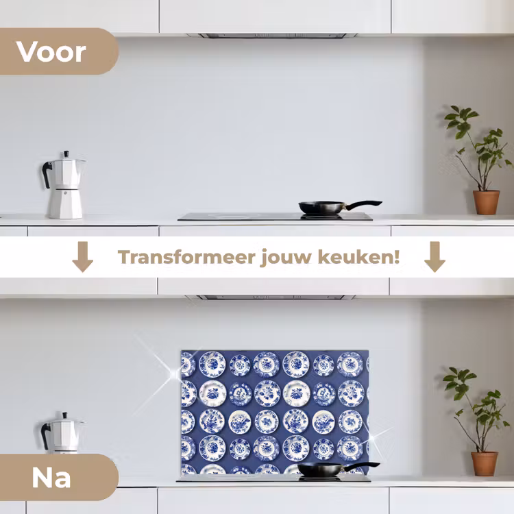 Spatscherm keuken - Borden - Floraal - Blauw — 3