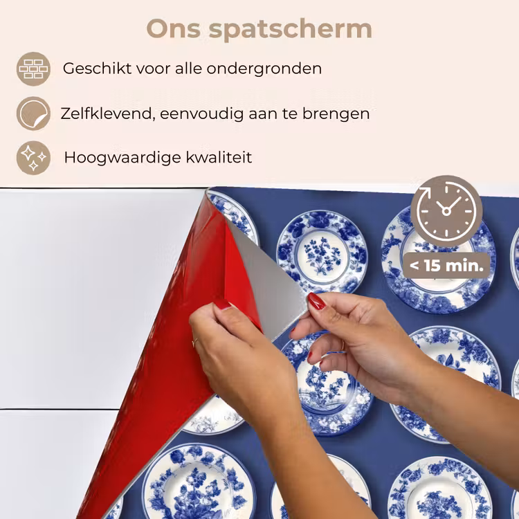 Spatscherm keuken - Borden - Floraal - Blauw — 4