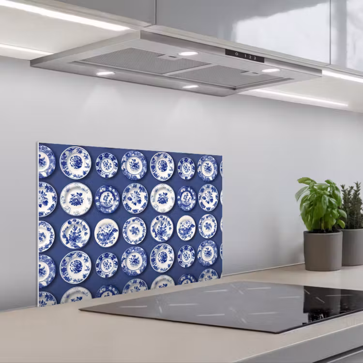 Spatscherm keuken - Borden - Floraal - Blauw — 5