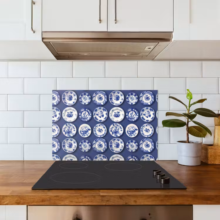 Spatscherm keuken - Borden - Floraal - Blauw — 6