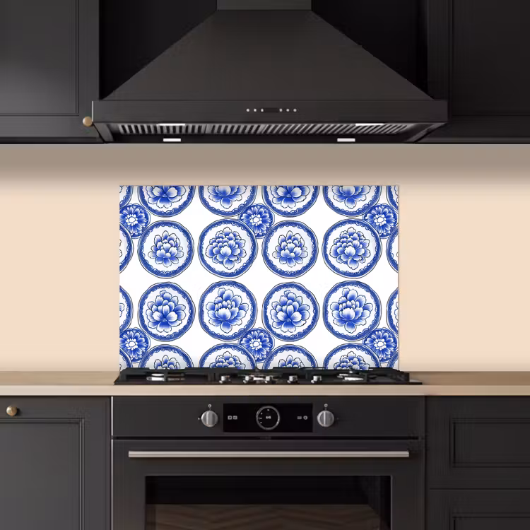 Spatscherm keuken - Cirkels - Bloemen - Blauw — 2