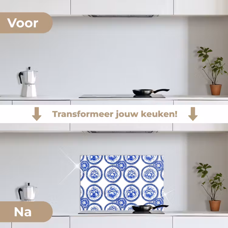 Spatscherm keuken - Cirkels - Bloemen - Blauw — 3