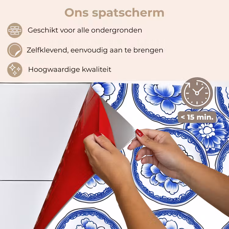 Spatscherm keuken - Cirkels - Bloemen - Blauw — 4