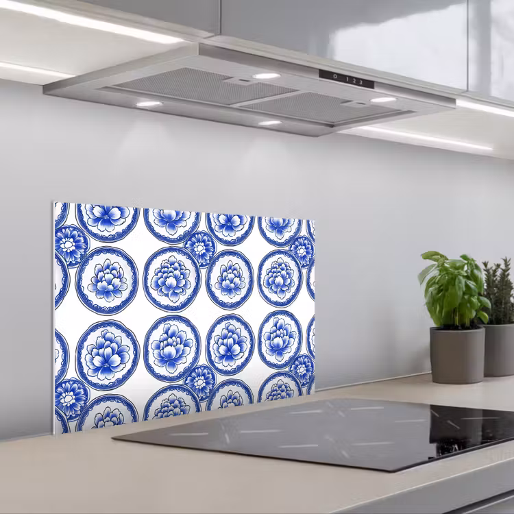 Spatscherm keuken - Cirkels - Bloemen - Blauw — 5