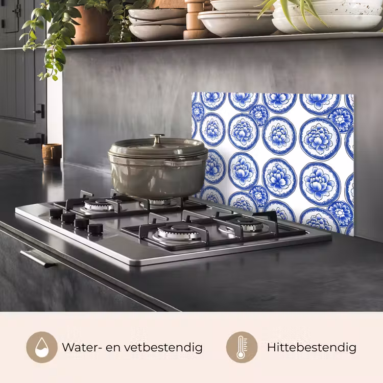 Spatscherm keuken - Cirkels - Bloemen - Blauw — 7