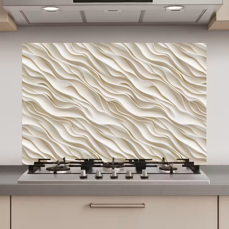 Spatscherm keuken - Golven - Wit - Minimalistisch — 1