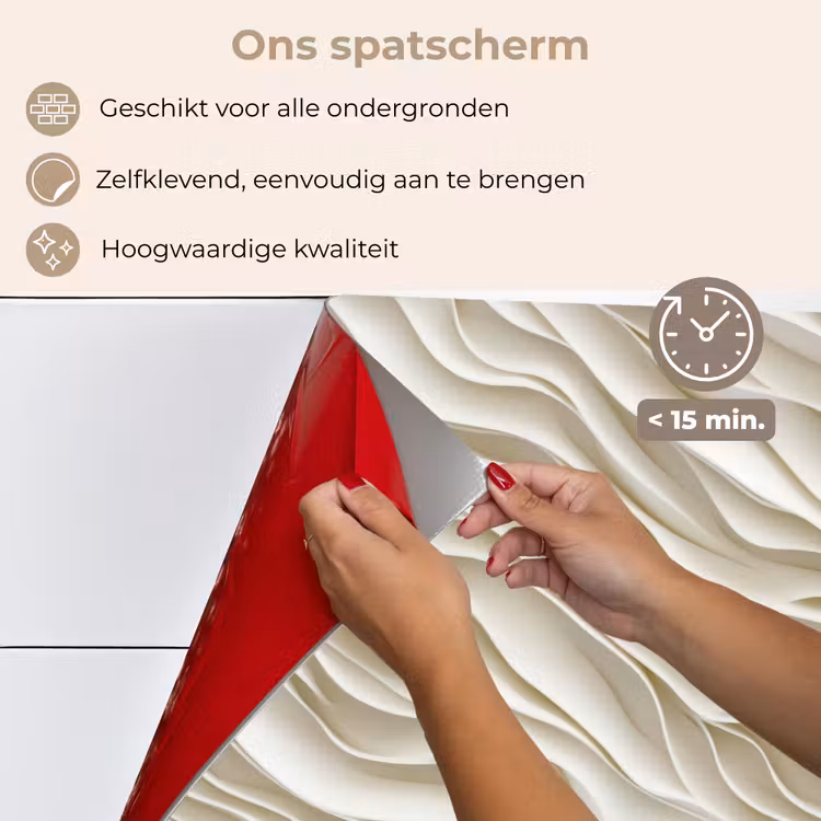 Spatscherm keuken - Golven - Wit - Minimalistisch — 4