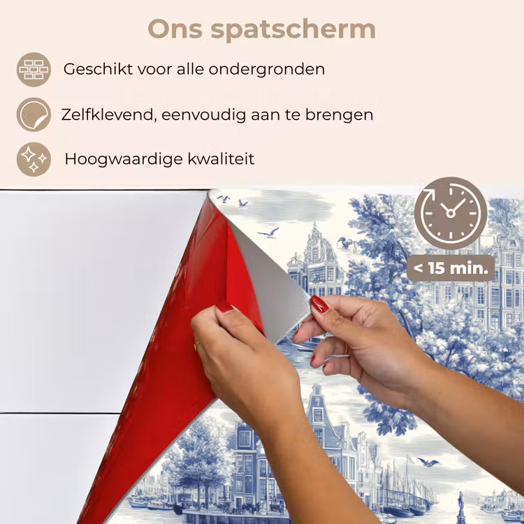 Spatscherm keuken - Huizen - Bomen - Water - Vogels - Blauw — 4