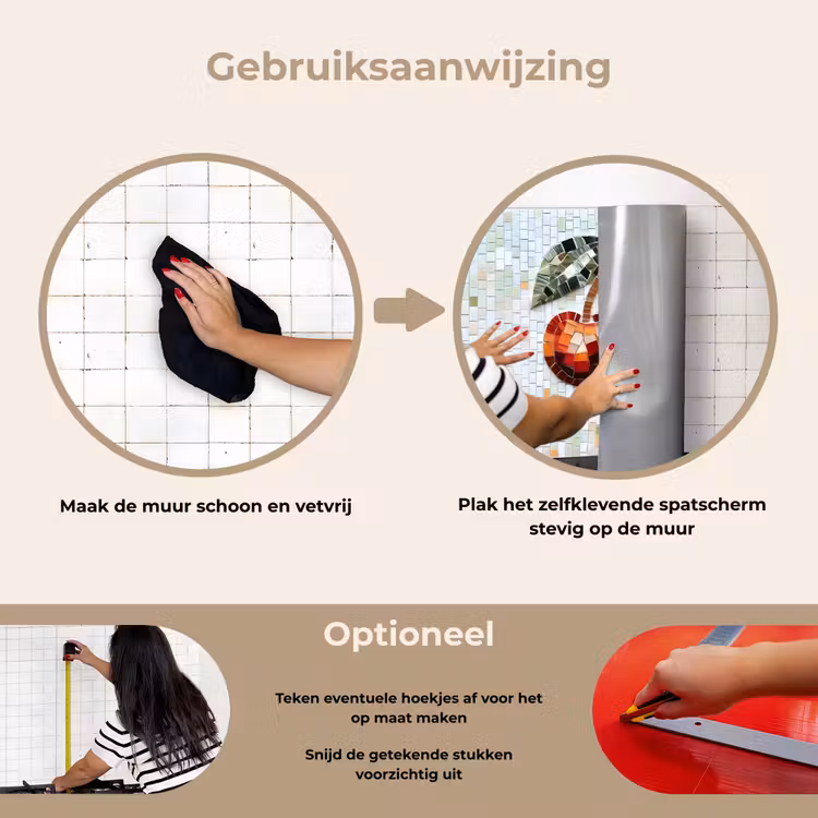 Spatscherm keuken - Kersen - Rood - Mozaïek - Blaadjes — 8