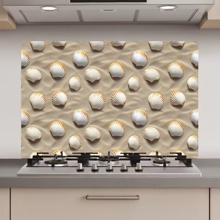 Spatscherm keuken - Schelpen - Zand - Maritiem — 1
