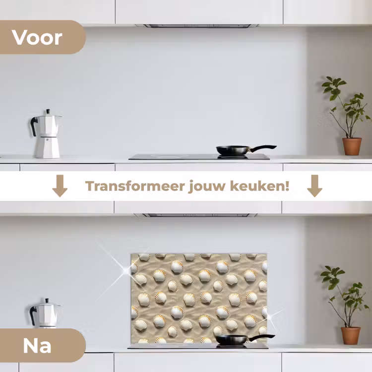 Spatscherm keuken - Schelpen - Zand - Maritiem — 3