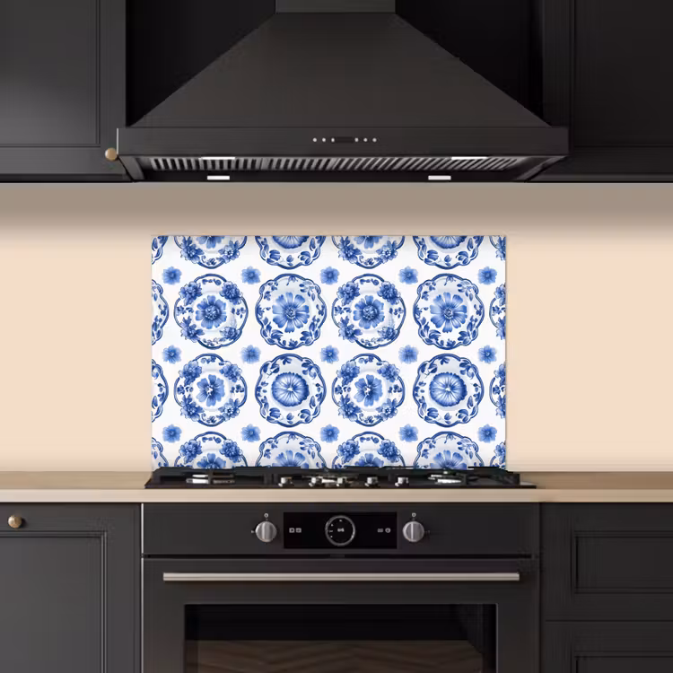 Spatscherm keuken - Sierborden - Bloemen - Blauw — 2