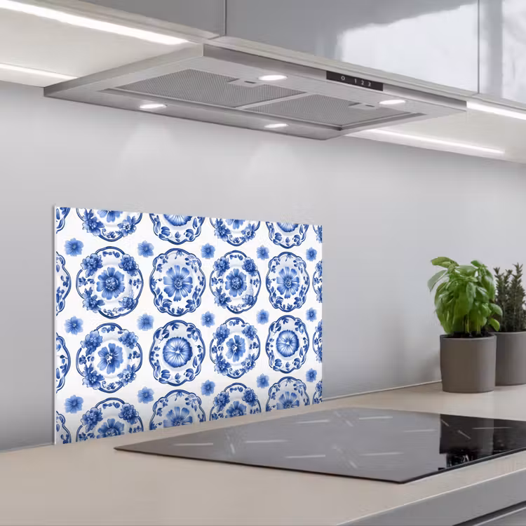 Spatscherm keuken - Sierborden - Bloemen - Blauw — 5