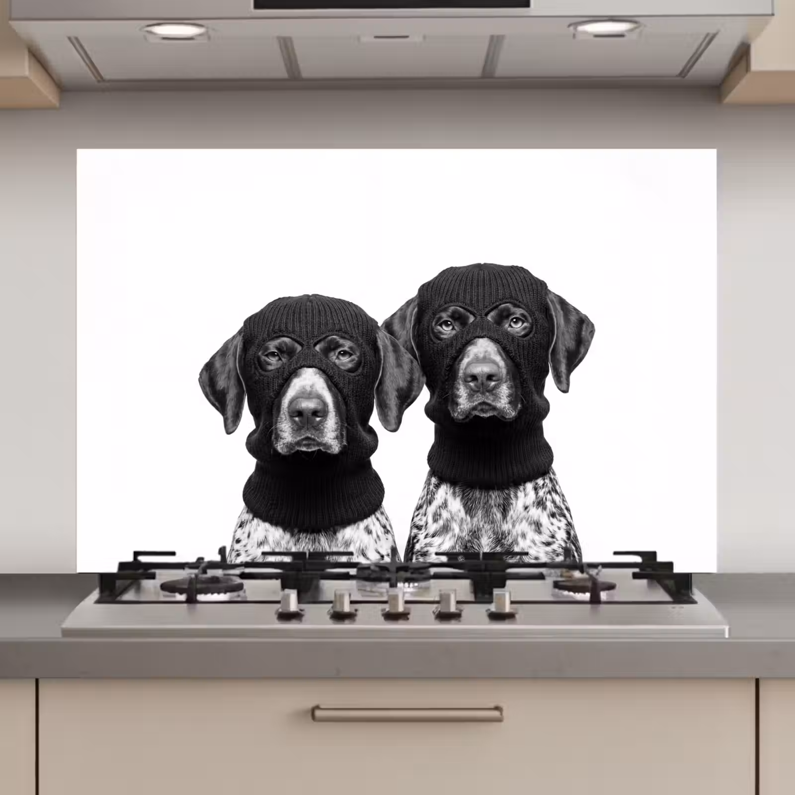 Spatscherm keuken - Honden - Bivakmuts - Zwart - wit — 1