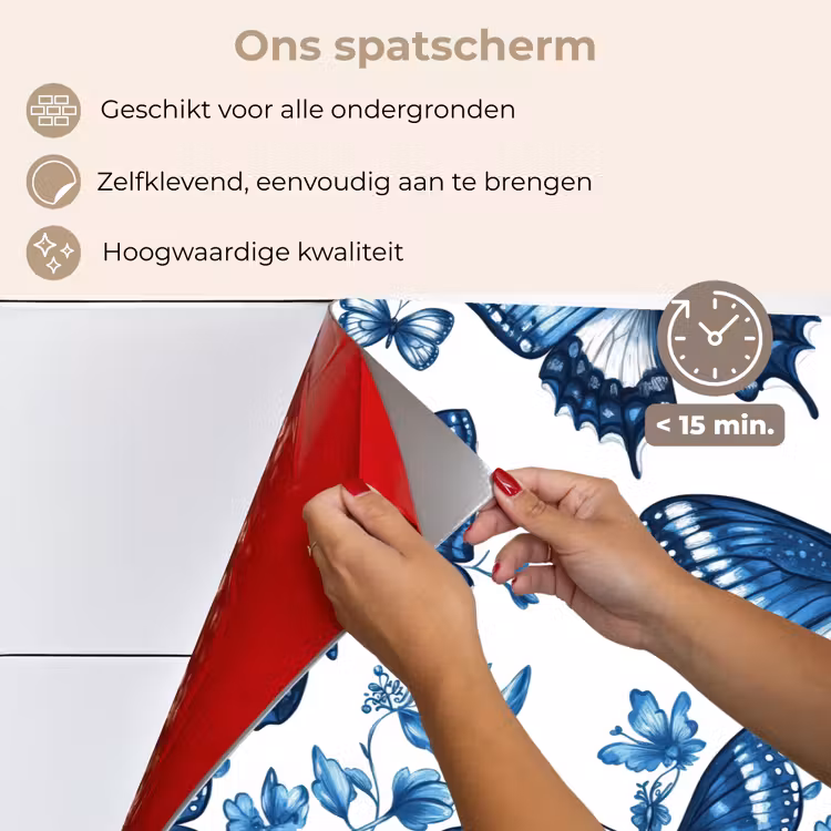 Spatscherm keuken - Blauw - Vlinders - Bloemen - Wit — 4