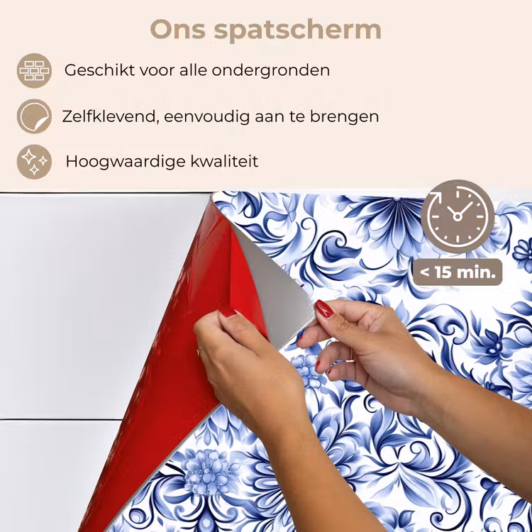 Spatscherm keuken - Bloemen - Blauw - Patroon - Wit — 4