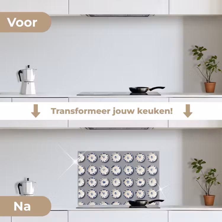 Spatscherm keuken - Borden - Bloemen - Blauw - Wit — 3