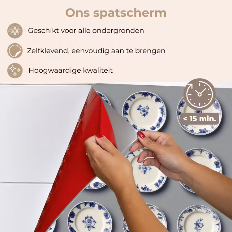 Spatscherm keuken - Borden - Bloemen - Blauw - Wit — 4