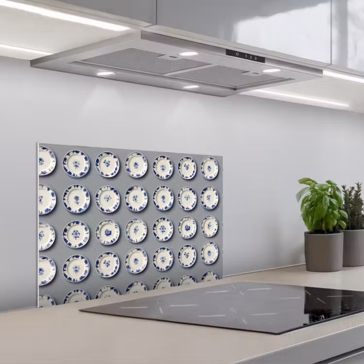 Spatscherm keuken - Borden - Bloemen - Blauw - Wit — 5