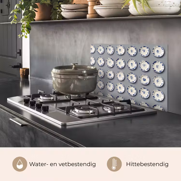 Spatscherm keuken - Borden - Bloemen - Blauw - Wit — 7