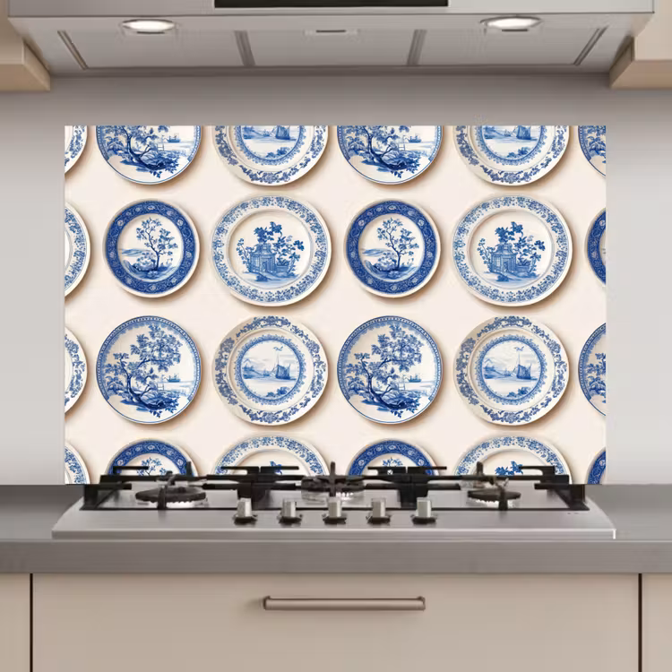 Spatscherm keuken - Borden - Bomen - Planten - Blauw — 1