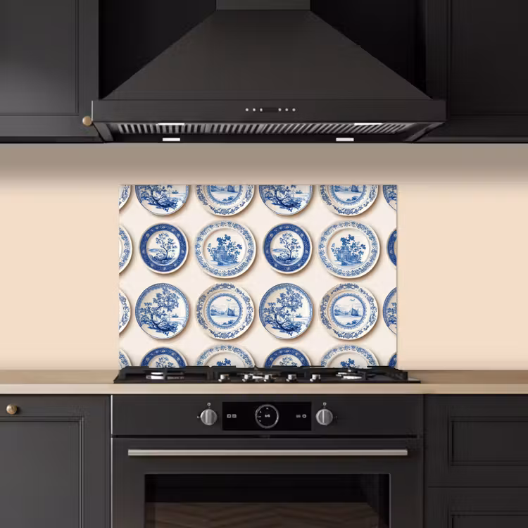 Spatscherm keuken - Borden - Bomen - Planten - Blauw — 2