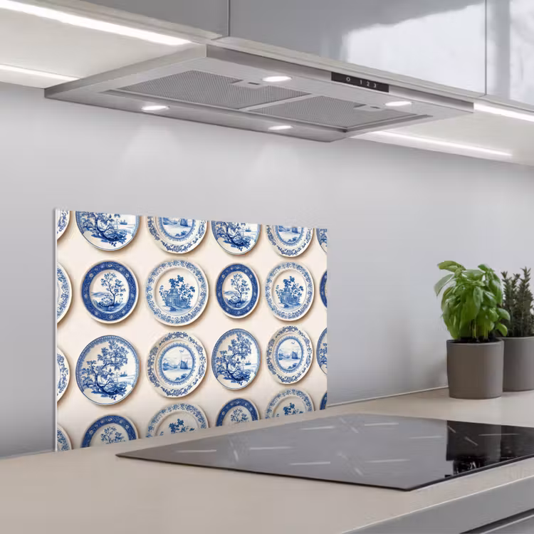 Spatscherm keuken - Borden - Bomen - Planten - Blauw — 5